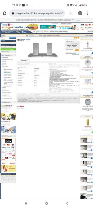 Okap kuchenny nad wyspę Siemens duży używany stan idealny.