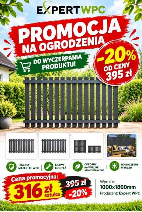 Przęsło panel ogrodzenie 100x180 kompozyt wpc płot