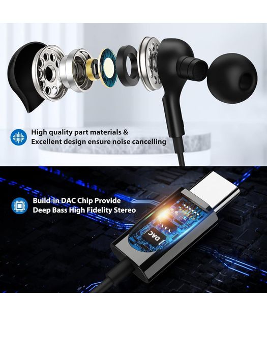 Słuchawki USB C do Galaxy A55, A35, 5G, Samsung A54, A34, A36, A53, S2