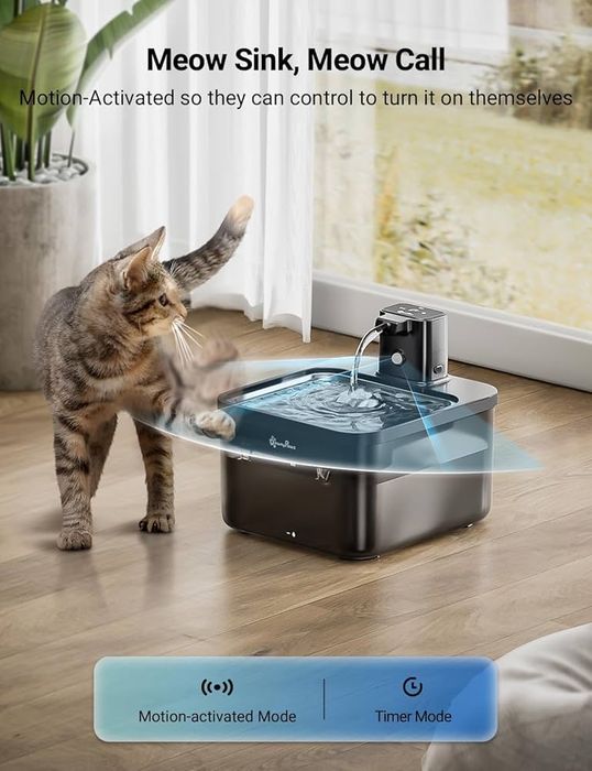 Бездротовий котячий фонтанчик для пиття DownyPaws, 2,5 л, акумуляторний  з датчиком руху  4000 мАг тихий водяний насос