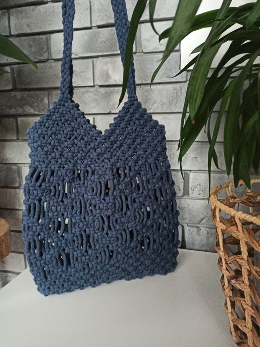 Duża Torebka torba na ramie shopper pleciona makrama boho rękodzieło