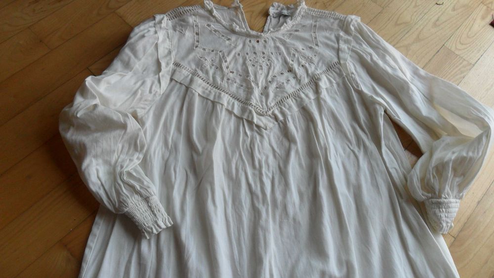 Pull&Bear-biała tunika retro L/len,cotton.haft