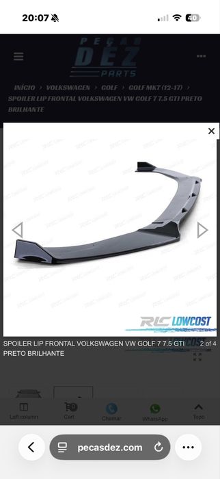 Lip Spoiler Frontal VW Golf 7 / 7.5 GTI – Preto Brilhante – Novo