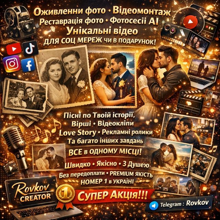Пісня на замовлення,Оживлення фото ШІ,Генерація фото,відео,love story,