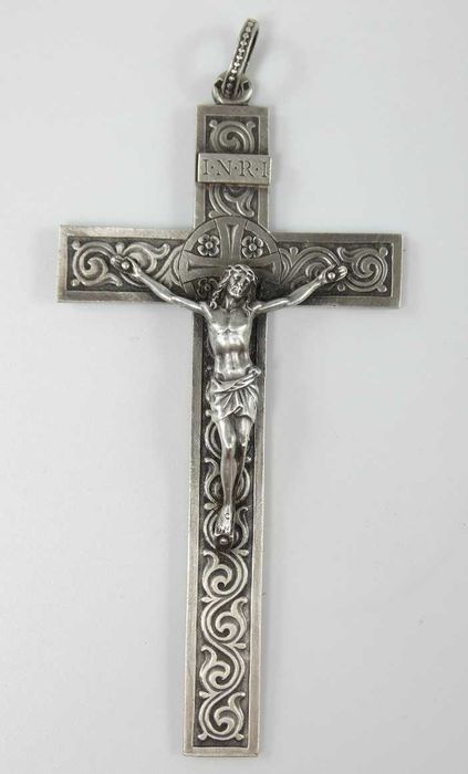 UNIKAT SREBRO pektorał KRZYŻ krzyżyk krucyfiks 9,2 cm 31,6 gram JEZUS