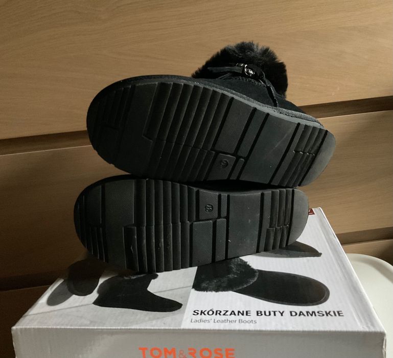 Ciepłe Skórzane Buty damskie czarne rozmiar 37 Tom&Rosa