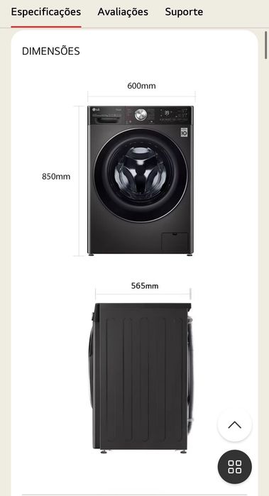 Máquina de lavar e secar LG ThinQ na cor preto