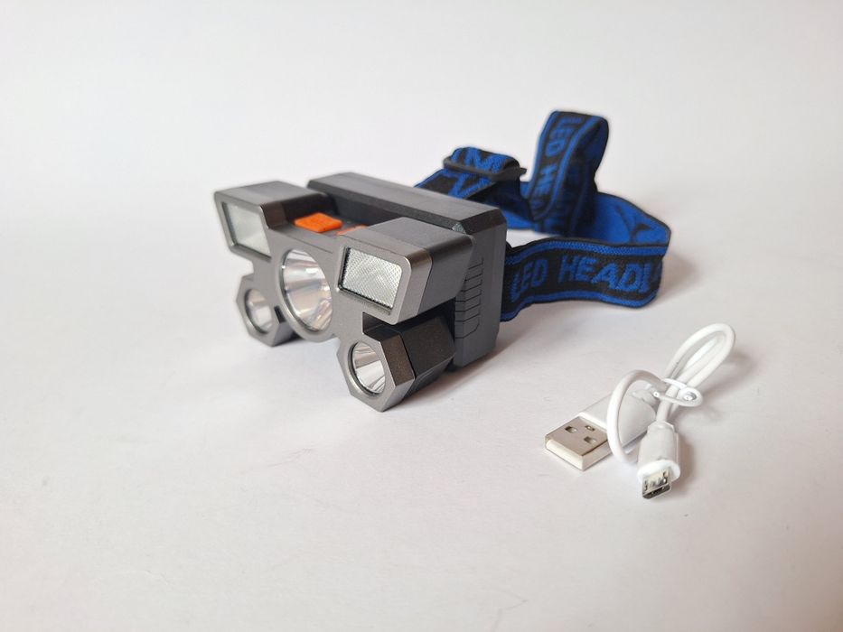 nowa lampka latarka czołowa, USB, niebieska