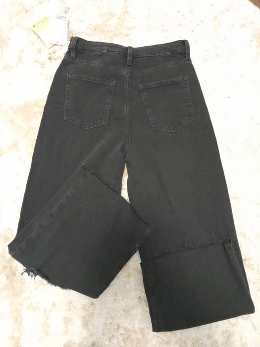 Spodnie mom jeans boyfriend wysoki stan dziury przetarcia xs s bawełna