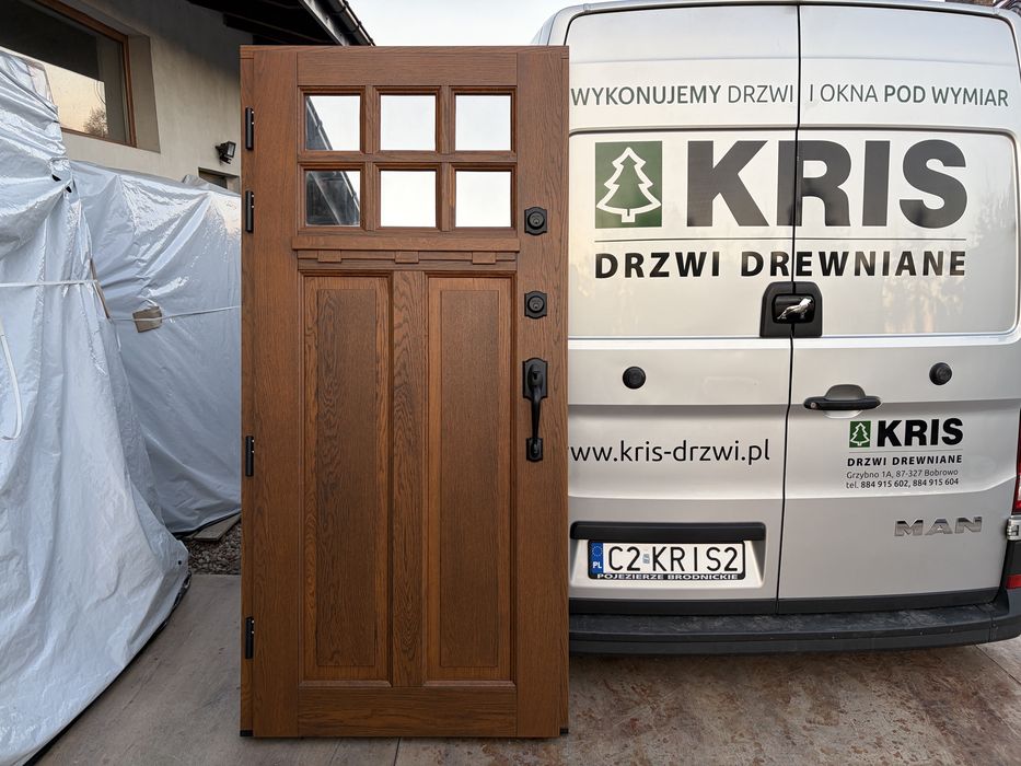 Drzwi zewnętrzne drewniane AMERYKAŃSKIE Czyste powietrze klamka schlage  dostawa i montaż Cała Polska