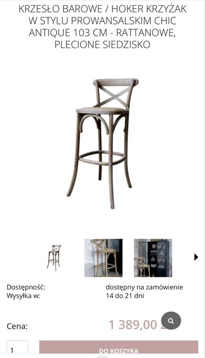 Hoker , drewniane krzesło barowe , krzyżak