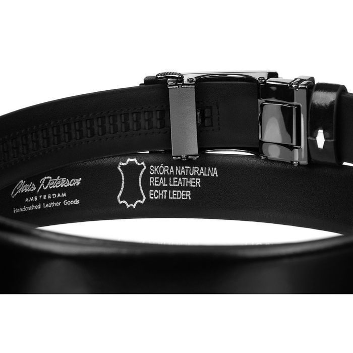 skórzany, czarny pasek męski z automatyczną klamrą - peterson 85