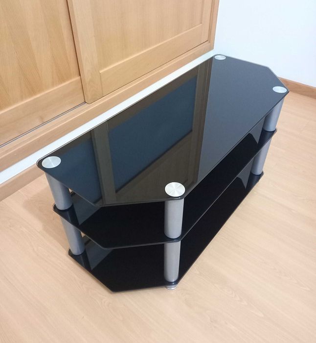 Móvel de TV em vidro temperado preto