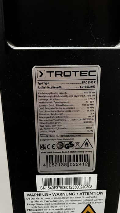 Klimatyzator przenośny PAC 2100 X - TROTEC