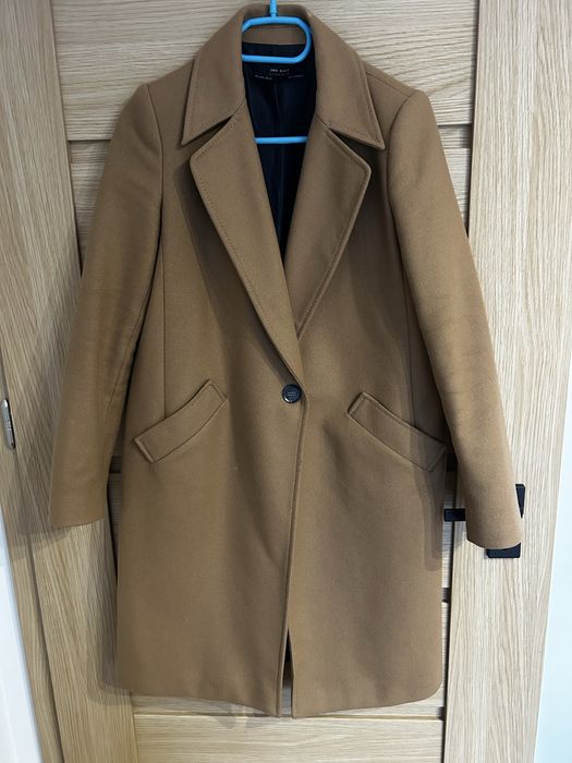 Płaszcz zara S 80% wełny camel brąz beż
