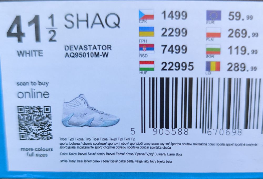 Buty sportowe za kostkę białe SHAQ DEVASTATOR Shaquille O'Neal 41,5