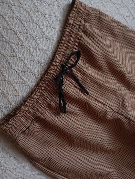 ZARA XL szerokie beżowe brązowe spodnie w kratkę