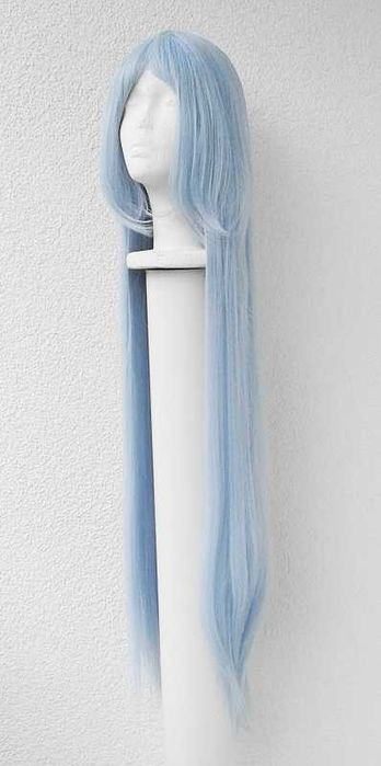 Długa metrowa 100cm peruka błękitna z grzywką niebieska cosplay wig