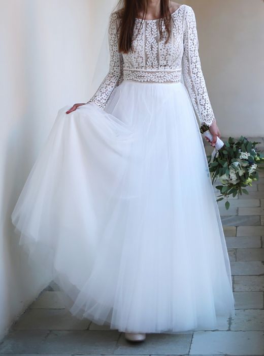 Suknia ślubna, boho, długi koronkowy rękaw, Elizabeth Passion, literaA
