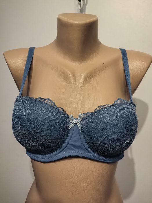 Biustonosz damski Janina rozm 80B, niebieski, fiszbiny, koronka