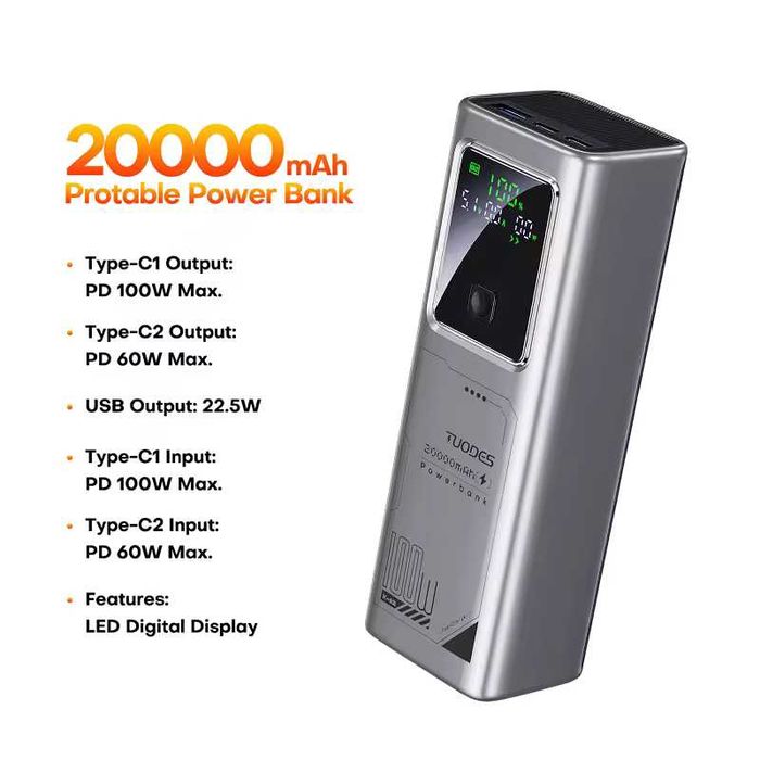 Повербанк для ноутбука Tuodes 100W 20000mAh Швидка зарядка! НОВИЙ!
