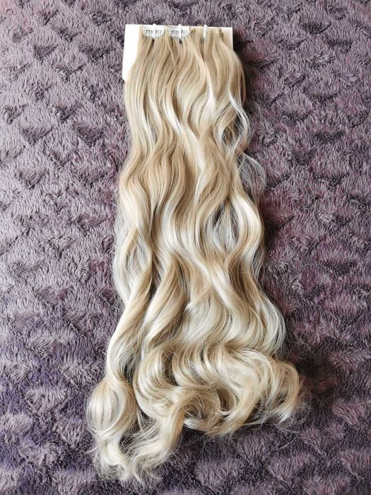 Doczepiane włosy clip in 65 cm srebrny blond fale