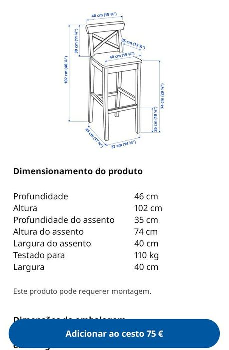 Cadeira/ Banco alto Ikea Cor Madeira Clara - Excelente Estado