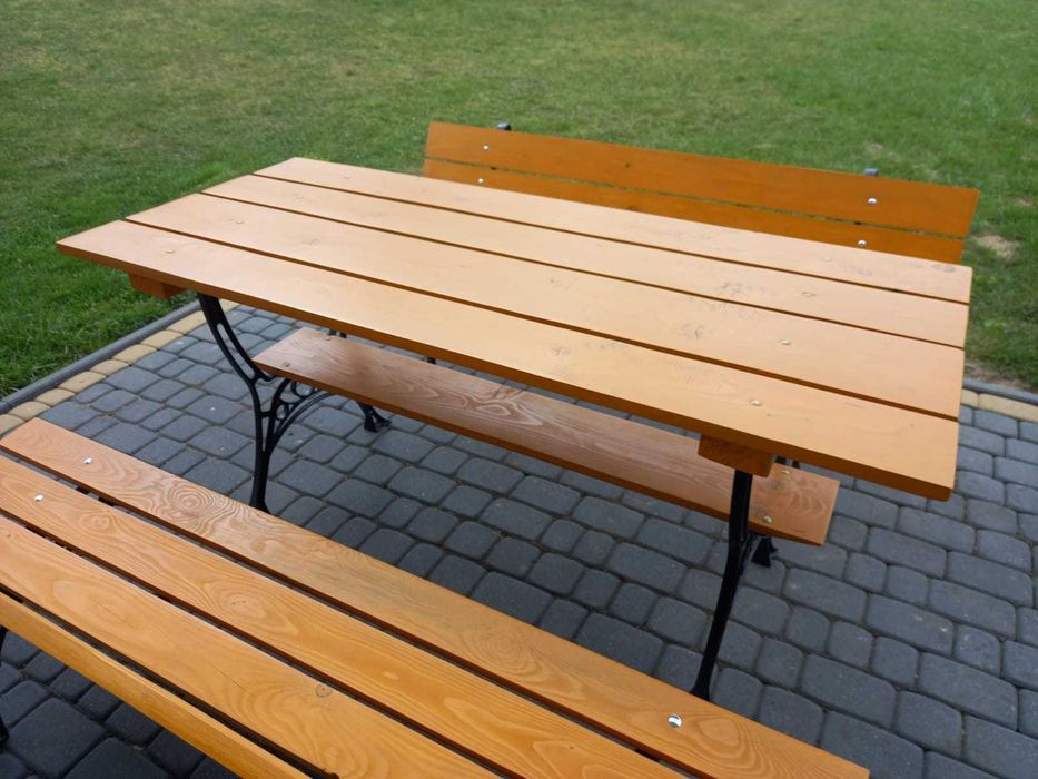 Komplet ogrodowy meble ogrodowe stół + 2 ławki, solidny, duży, nowy