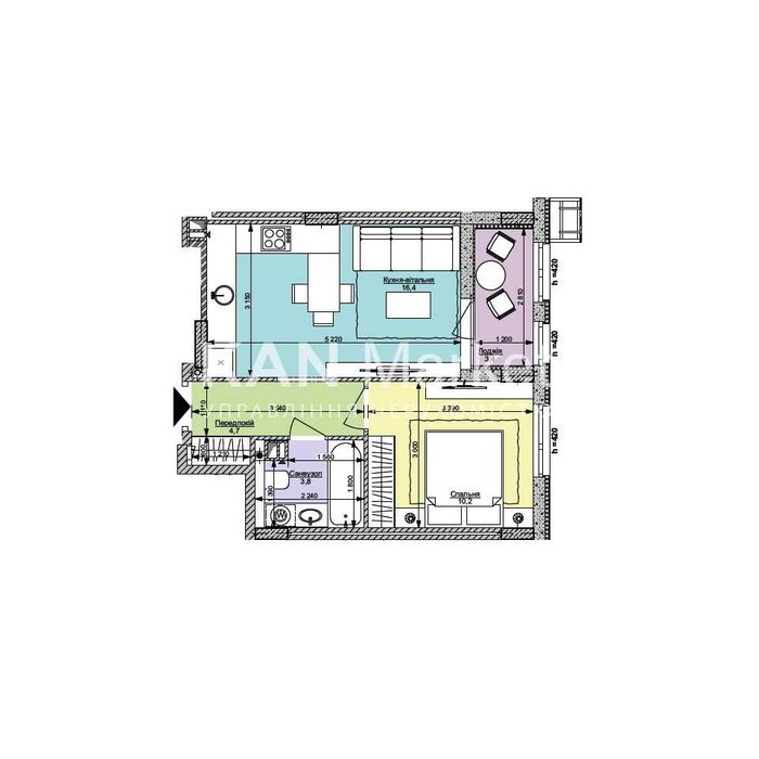 1-комнатная квартира по адресу ул. Ильенка Юрия (площадь 38,4 м²) - Atlanta.ua - фото 2