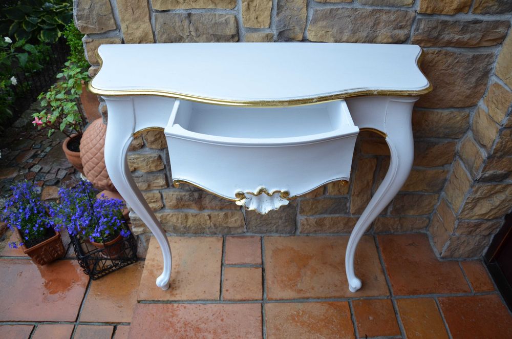 Konsola stylowa biała złota ludwik