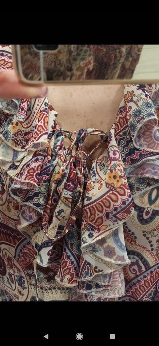 La Perla Sukienka krótka trapezowa boho aztecki wzór rękaw 3/4 luźna