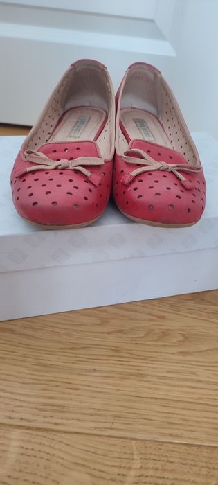 Czółenka ażurowe Gina Piacci skóra nat, r.37 malinowe
