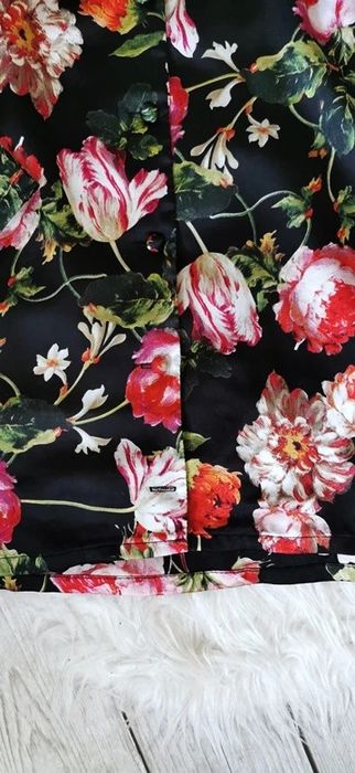 Sukienka Koszulowa Satynowa Kwiaty Elegancka Boho Retro Vintage M