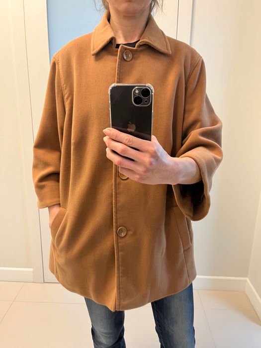 Wiosenny płaszcz L, XL, brąz , karmel, rękaw 3/4.
