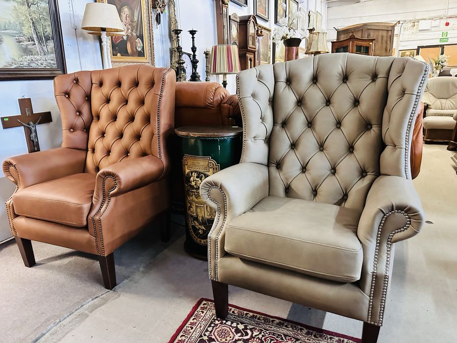 JAK NOWY !!! Genialny fotel chesterfield Quenn Anne SKÓRA NATURALNA :)