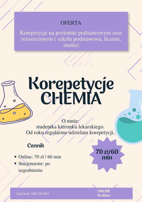 Korepetycje CHEMIA - online/stcjonarnie