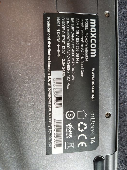 Laptop maxcom mbook SSD 8gb ram
