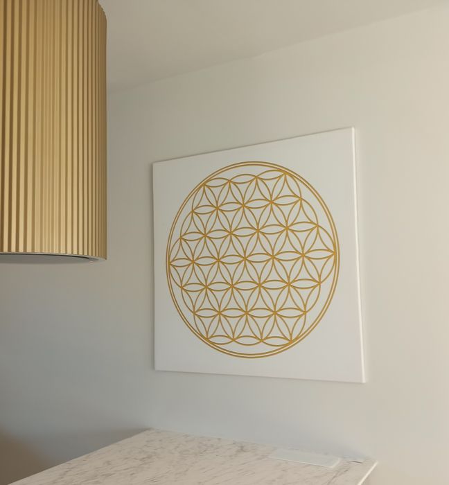 Obraz na płótnie  GRAFIKA 100 cm KWIAT ŻYCIA 1 metr duży biel złot