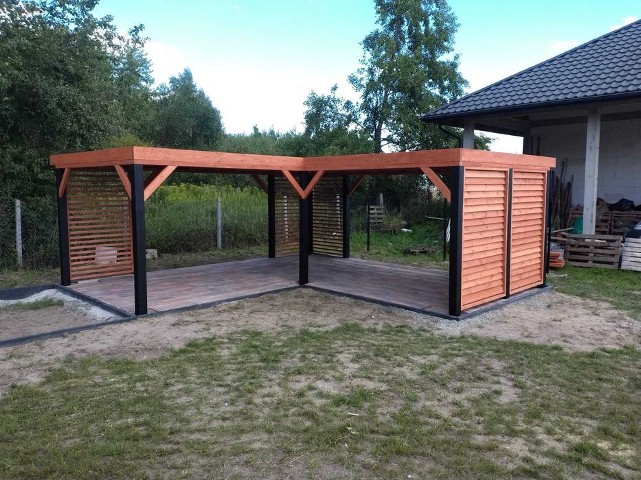 Nowoczesna altana narożna w kształcie "L-ki"