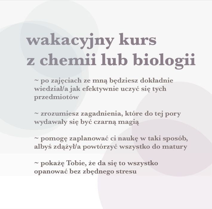 wakacyjny kurs z chemii lub biologii