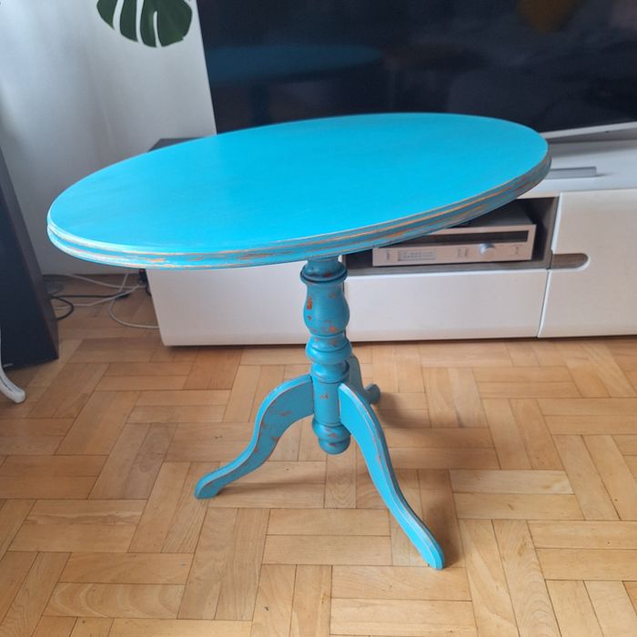 STOLIK STÓŁ  DREWNIANY  turkusowy wiejski styl shabby