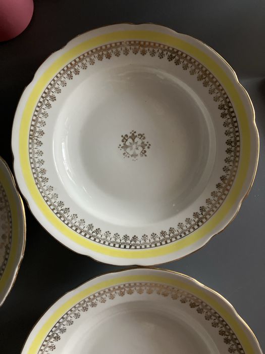 Serwis Ćmielów 5 talerzy głębokich złocone malowane zdobione duże prl