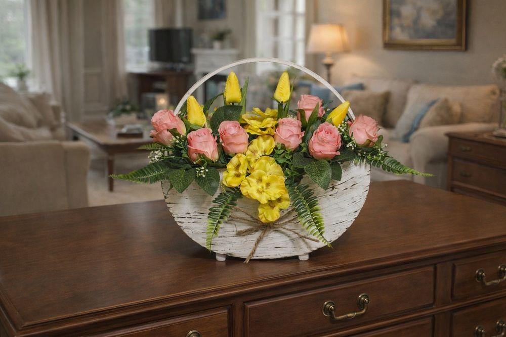 Stroik wiosenny, wielkanocny ,na cmentarz, kompozycja kwiatowa, nagrob