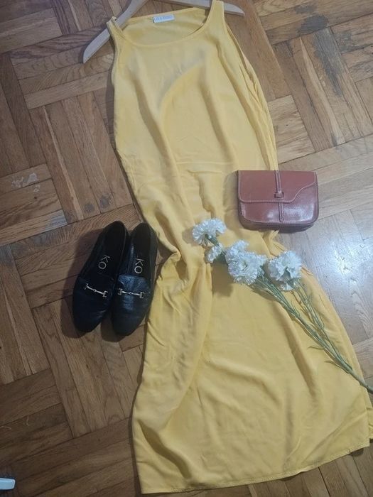 OFFshoot sukienka maxi 36 S 100% wiskoza butter yellow vintage