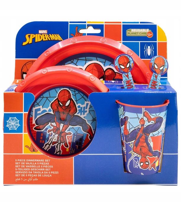 Zestaw obiadowy SpiderMan śniadaniowy naczyń miska talerz kubek sztućc