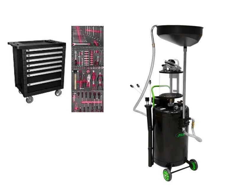 Carro ferramentas 7 gavetas 172 peças + Aspirador óleo - 43904 + 53874