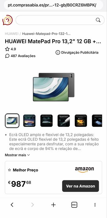 HUAWEI MatePad Pro 13,2" 12 GB + 256 GB ecrã OLED flexível,e NearLink, Supercharge de 88 W