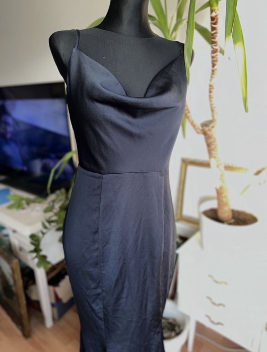 Lipsy London granatowa sukienka maxi satynowa L 40 syrena asos luxe