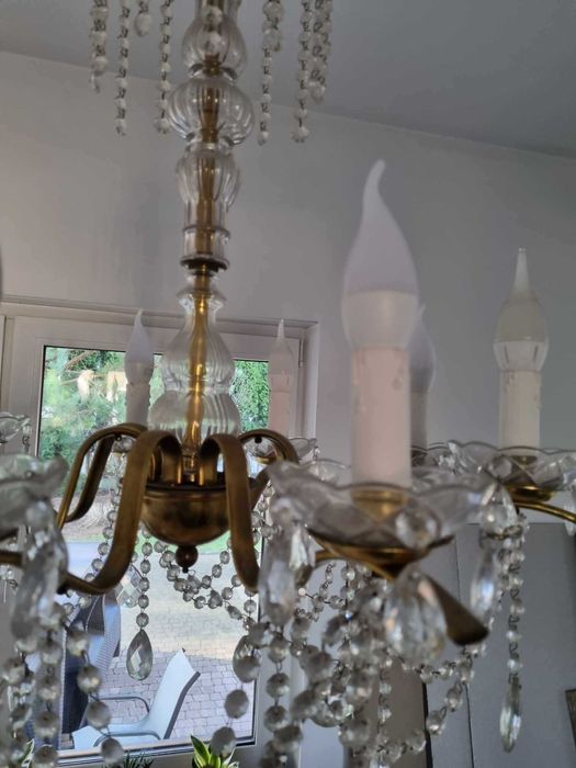 Żyrandol kryształowy mosiężny