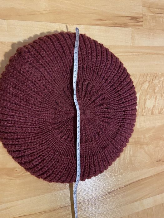 Moherowy beret ocieplany bordowy ciepły zima Vintage